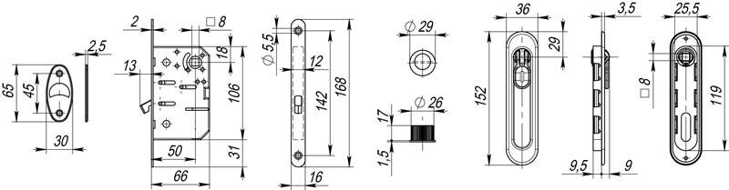 Набор Armadillo ( Армадилло) для раздвижных дверей SH.LD152.KIT011-BK (SH011-BK) SN-3 - Матовый никель — изображение 2